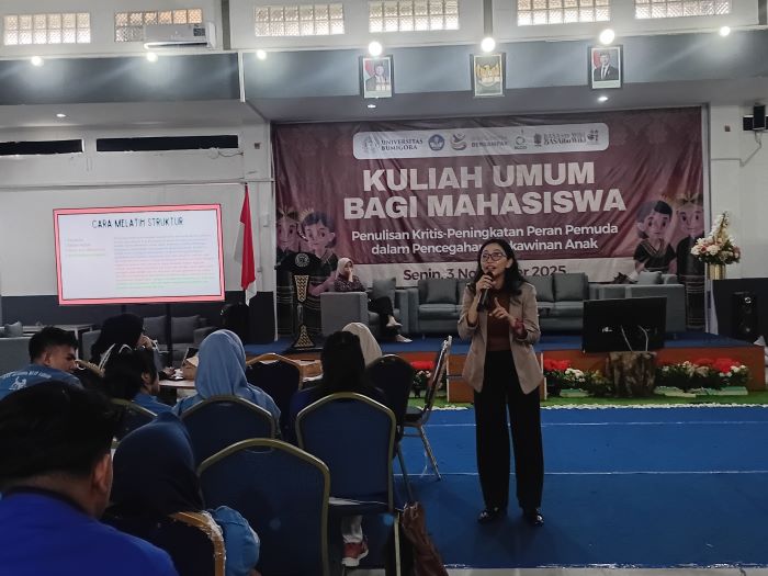 Kuliah umum sekaligus edukasi literasi tentang Pencegahan Perkawinan Anak  kepada mahasiswa digelar Universitas Bumigora, Senin (3/11), di Aula Sport Center kampus setempat.