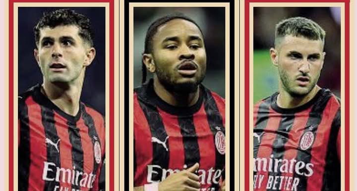 Christian Pulisic, Christopher Nkunku, dan Santiago Gimenez barisan striker AC Milan.