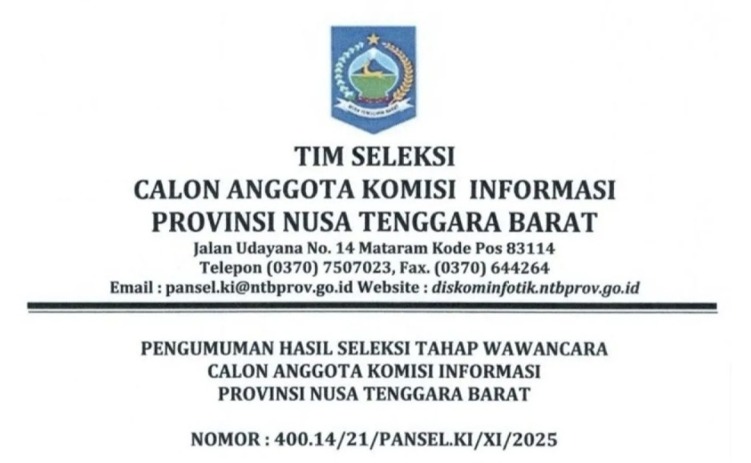Panitia Seleksi (Pansel) mengumumkan 15 peserta yang telah dinyatakan lolos tahap wawancara untuk mengikuti fit and proper test di DPRD NTB.