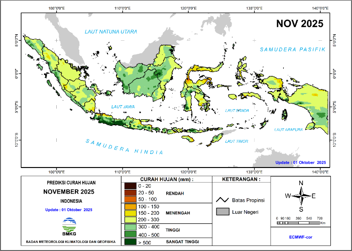 BMKG imbau NTB waspadai cuaca ekstrem dan curah hujan tinggi saat puncak musim hujan November 2025 hingga awal 2026.