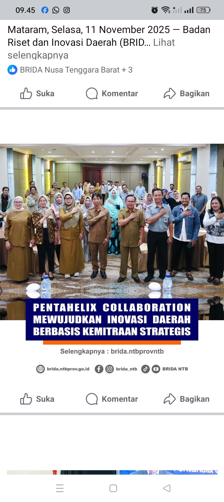 Gelar temu bisnis dan bimbingan teknis inovasi, BRIDA NTB perkuat kolaborasi pentaheliks yang merupakan kunci penguatan ekosistem riset.