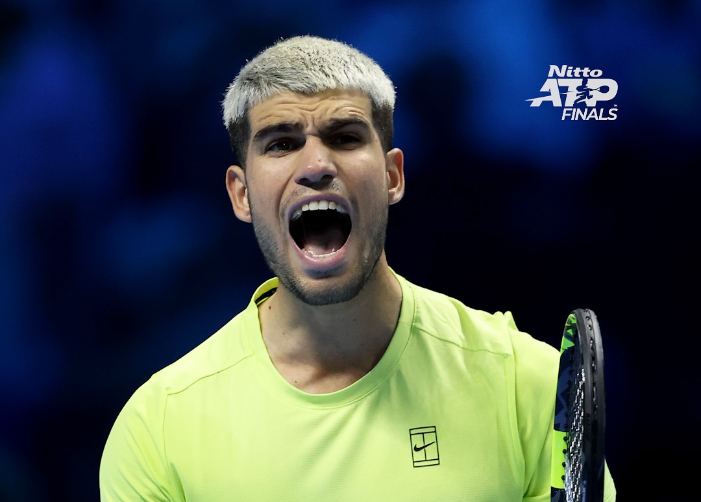 Alcaraz kalahkan Musetti 6-4, 6-1 di Nitto ATP Finals 2025 Turin, kunci No.1 Akhir Tahun dan antar De Minaur ke semifinal sebagai runner-up grup.
