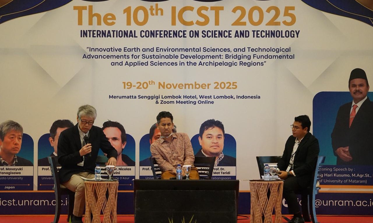 Para keynote speakers pada ISCT 2025 yang diadakan LPPM Unram di Hotel Merumatta, Senggigi, Rabu (19/11). ICST soroti inovasi sains dan teknologi untuk majukan wilayah kepulauan.