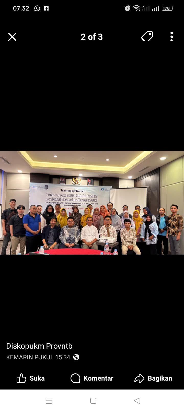 Training of Trainer (TOT) tentang Penerapan Tata Kelola UMKM melalui Standardisasi Mutu untuk Peningkatan Kapasitas Pembina Eksternal PLUT NTB bagi UMKM Jumat (21/11) di Hotel Lombok Astoria, Mataram.