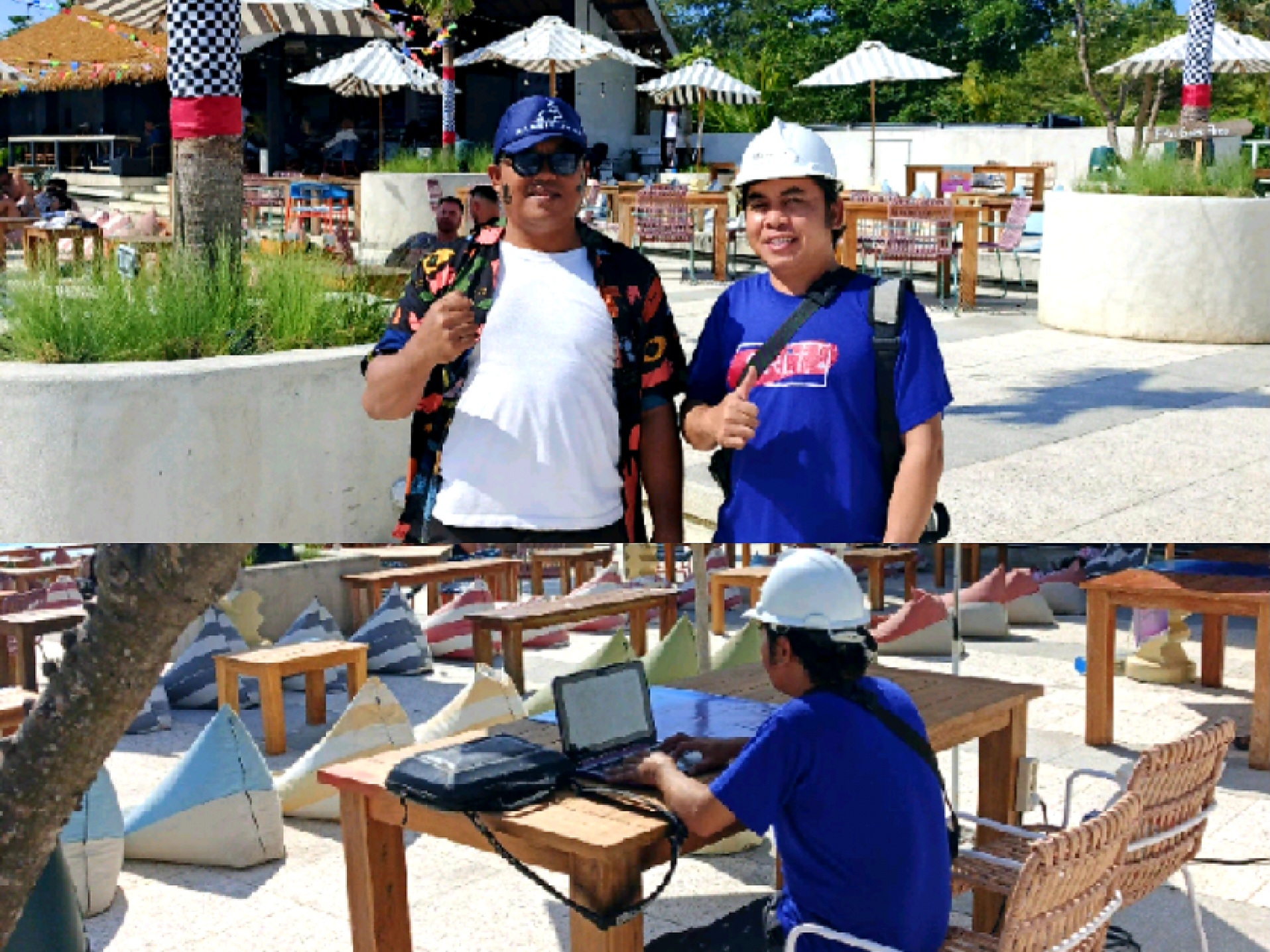 BERI DUKUNGAN PENUH: Teknisi NusantaraNET (kanan) standby memberikan dukungan penuh dalam event yang digelar Rabbit Jump Beach Club.