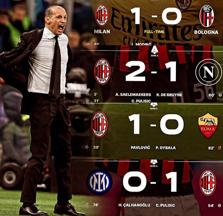 Catatan impresif AC Milan asuhan Massimiliano Allegri saat menghadapi Tim papan atas klasemen.