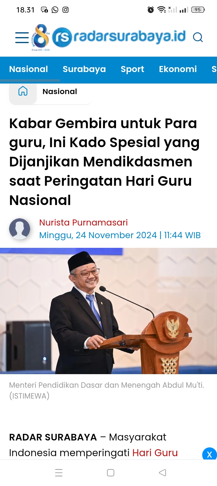 Menteri Pendidikan Dasar dan Menengah (Mendikdasmen) RI, Prof Abdul Mu