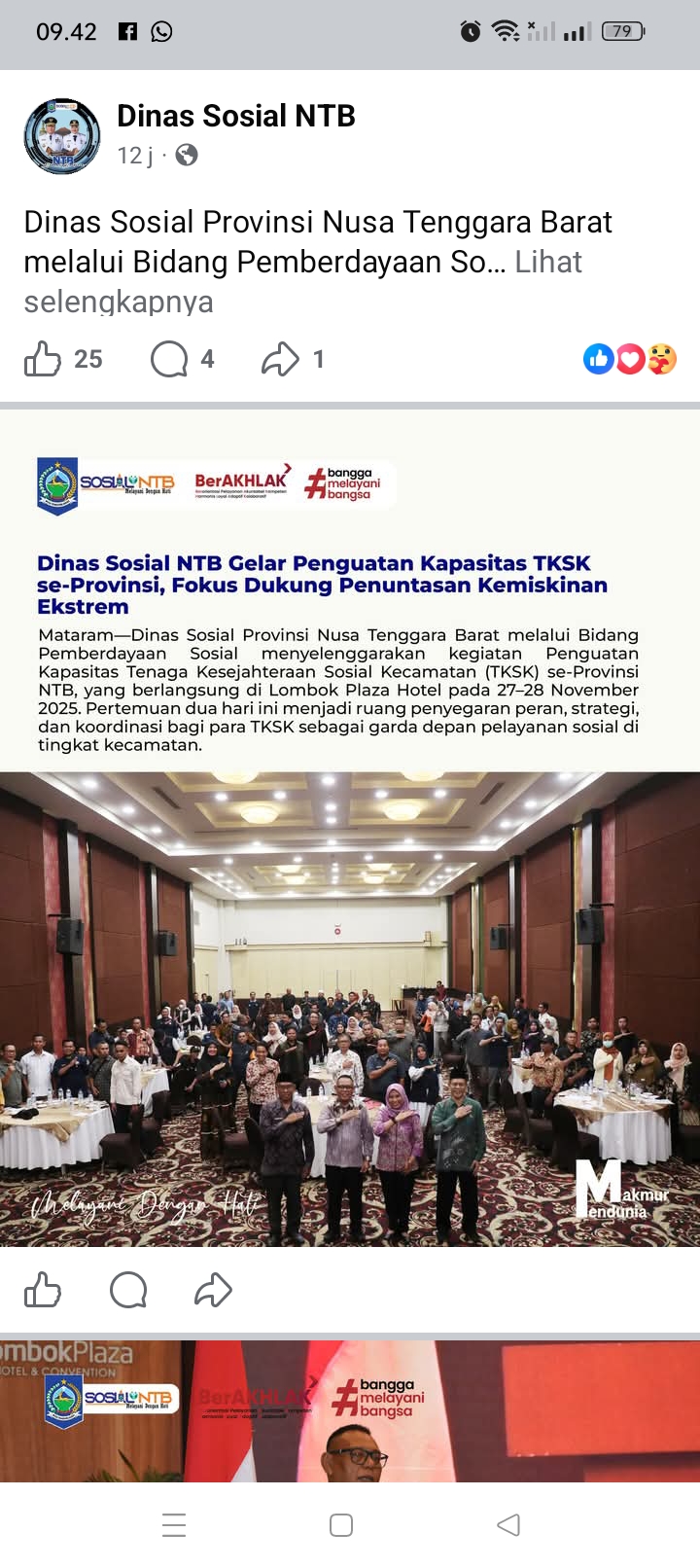 Kegiatan secara resmi dibuka oleh Asisten I Setda Provinsi NTB, Drs. H. Fathurrahman, M.Si, didampingi Kepala Dinas Sosial NTB, Dra. Nunung Triningsih, MM.