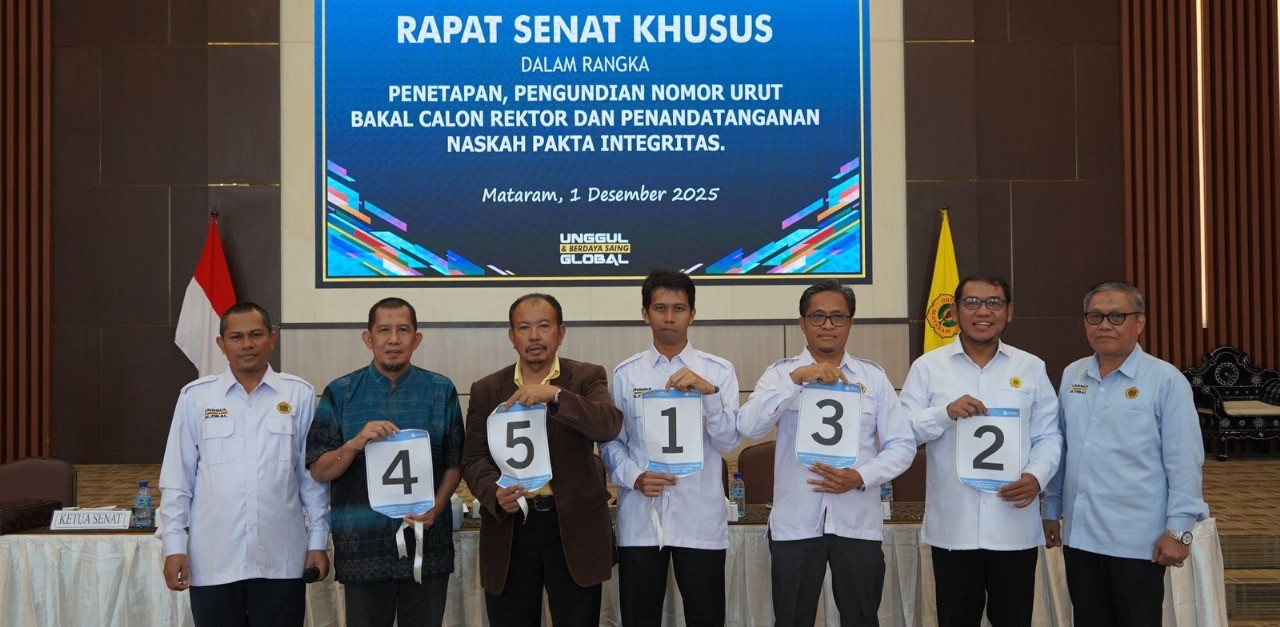 Lima bakal calon Rektor Unram ditetapkan beserta nomor undian pada Rapat Senat Khusus di Ruang Sidang, Senin (1/12). Senat Unram tetapkan lima bakal calon Rektor, proses dipastikan objektif.