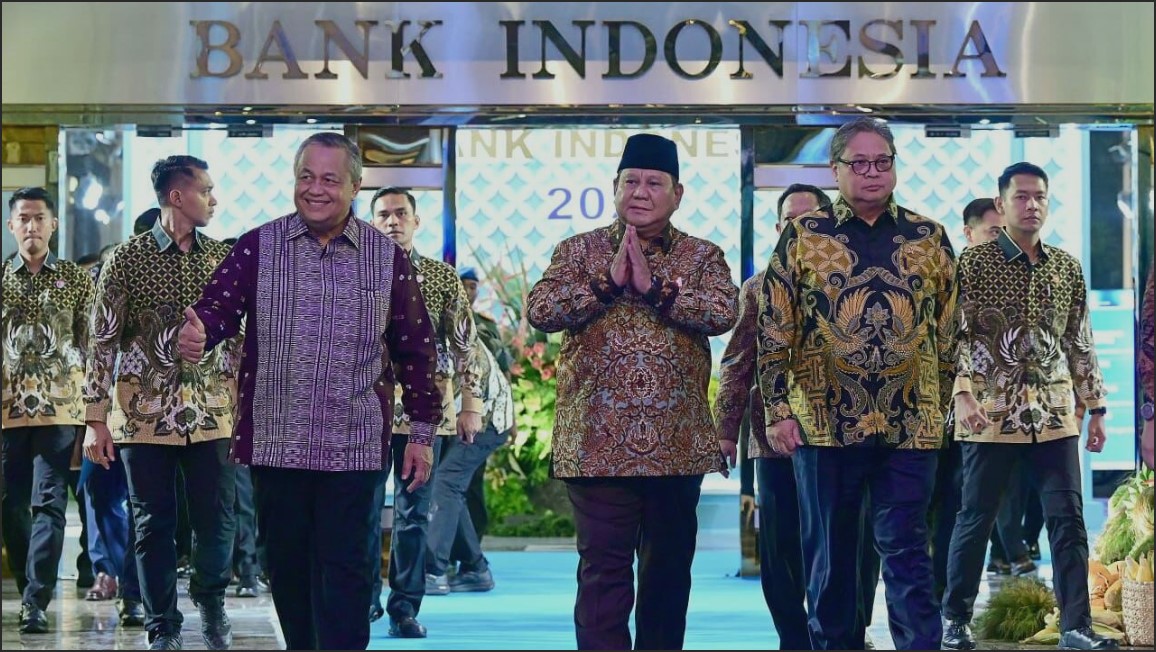 Presiden Prabowo Subianto menghadiri Pertemuan Tahunan Bank Indonesia (PTBI) 2025 yang digelar di Graha Bhasvara Icchana, Kantor Pusat Bank Indonesia, Jakarta, Jumat 28 November 2025.