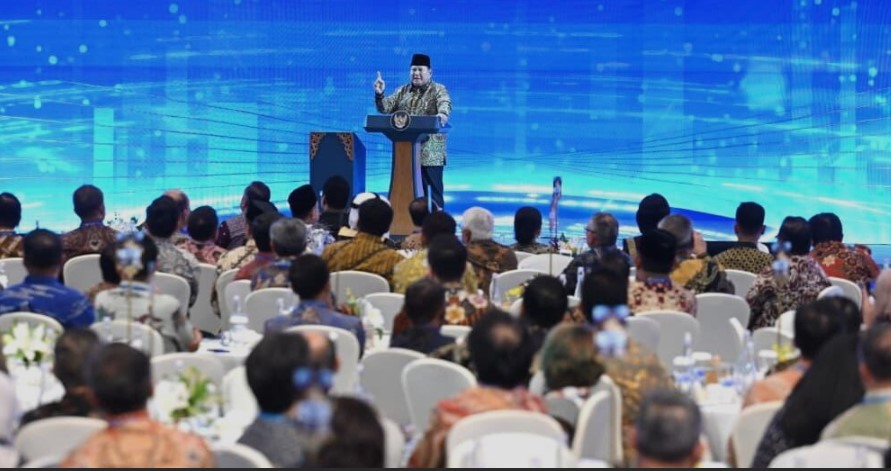 Presiden Prabowo Subianto menghadiri Pertemuan Tahunan Bank Indonesia (PTBI) 2025 yang digelar di Graha Bhasvara Icchana, Kantor Pusat Bank Indonesia, Jakarta, Jumat 28 November 2025.