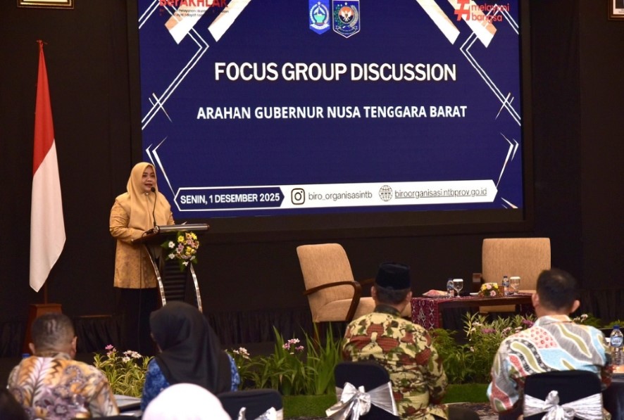 BIROKRASI: Wagub NTB Indah Dhamayanti Putri saat membuka FGD Penataan Kelembagaan Perangkat Daerah di Hotel Lombok Raya, Senin (1/12).