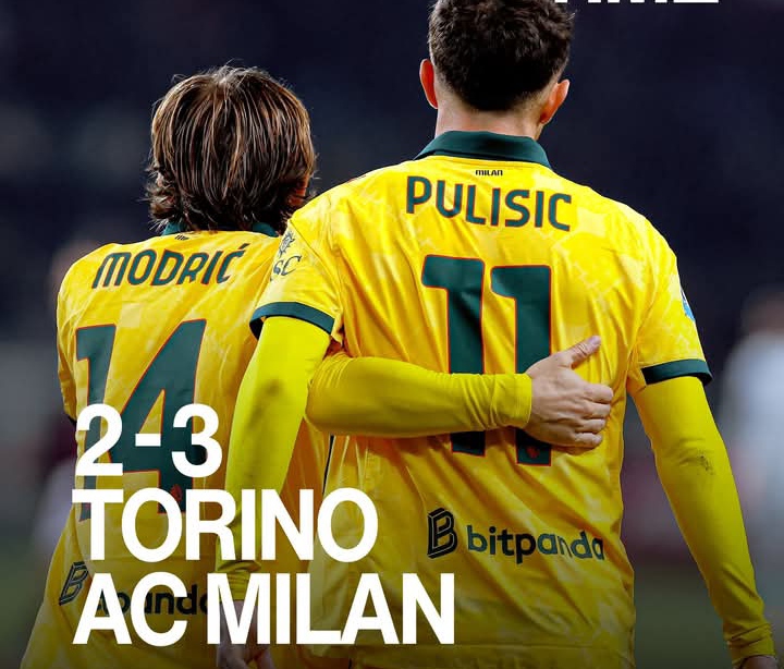 Hasil akhir pertandingan Torino vs AC Milan, 2-3.