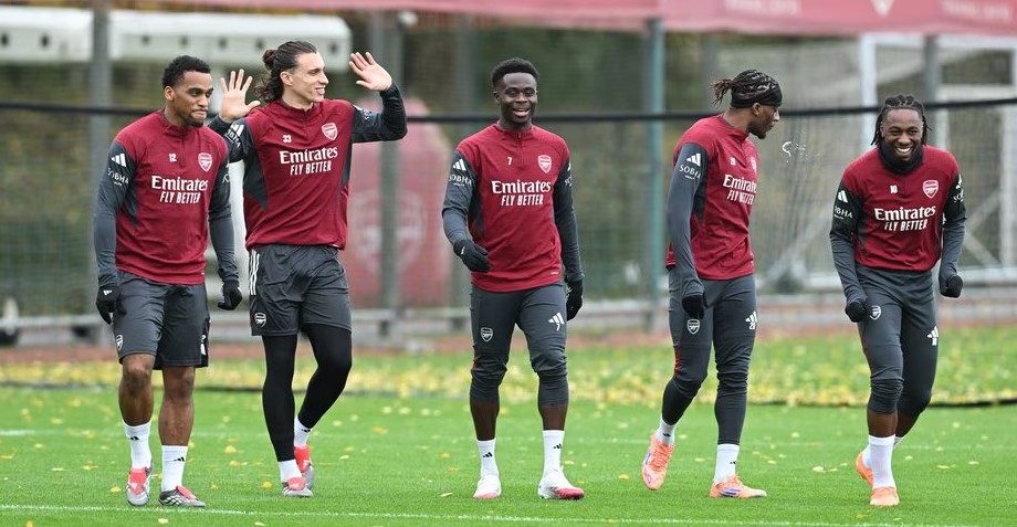 Pemain Arsenal menjalani latihan jelang laga Liga Champions menghadapi Club Brugge.