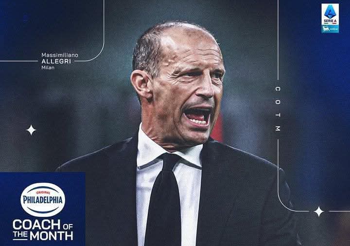 Massimiliano Allegri, juru taktik AC Milan terpilih sebagai pelatih terbaik Serie A bulan November.