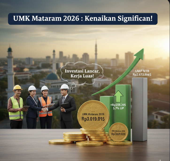 UMK Mataram 2026 diproyeksikan mencapai Rp3.019.015, mengalami kenaikan sebesar Rp159.395.