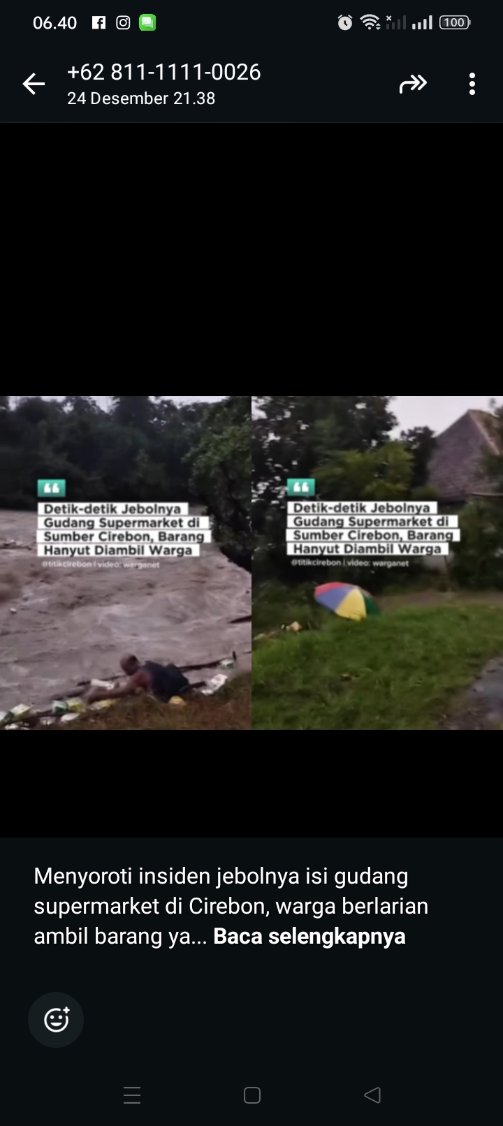 Beredar video di linimasa media sosial (medsos), yang memperlihatkan sejumlah warga yang berlarian menuju daerah aliran sungai di Cirebon, Jawa Barat (Jabar).