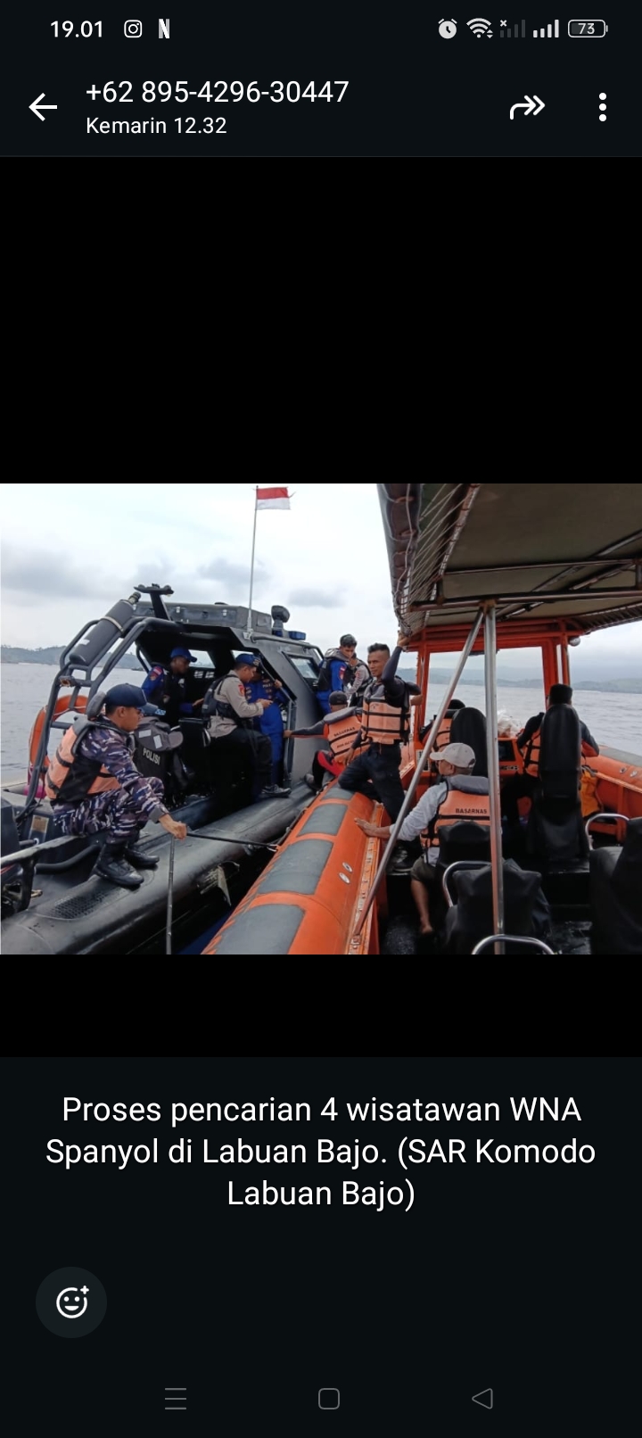 Tim SAR temukan satu jenazah, diduga salah satu dari 4 WNA korban yang jatuh di laut saat Kapal Keluarga Pelatih Valencia di Labuan Bajo.