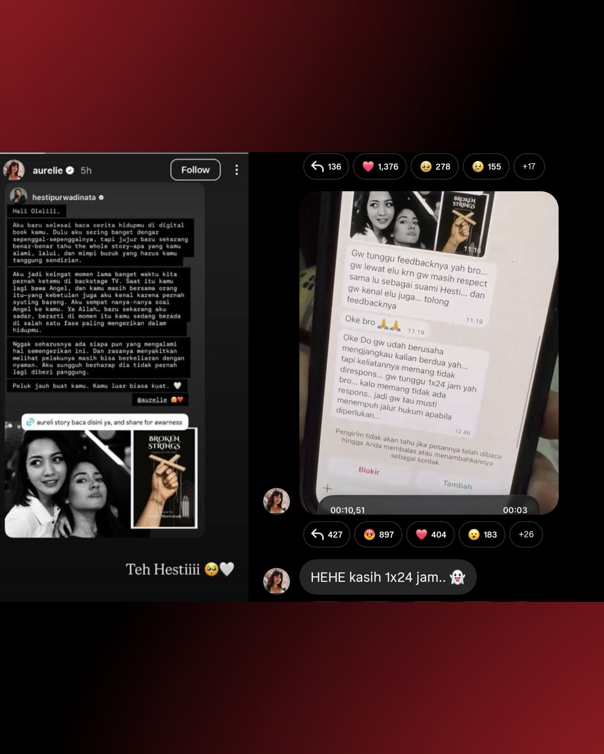 Aurelie Moeremans hentikan repost dukungan demi lindungi rekan seperti Hesti Purwadinata dari ancaman eks pacar. (Foto: Instagram/@aureliemoeremans)