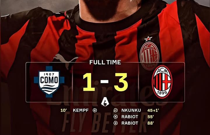 Hasil akhir Como vs AC Milan, 1-3.