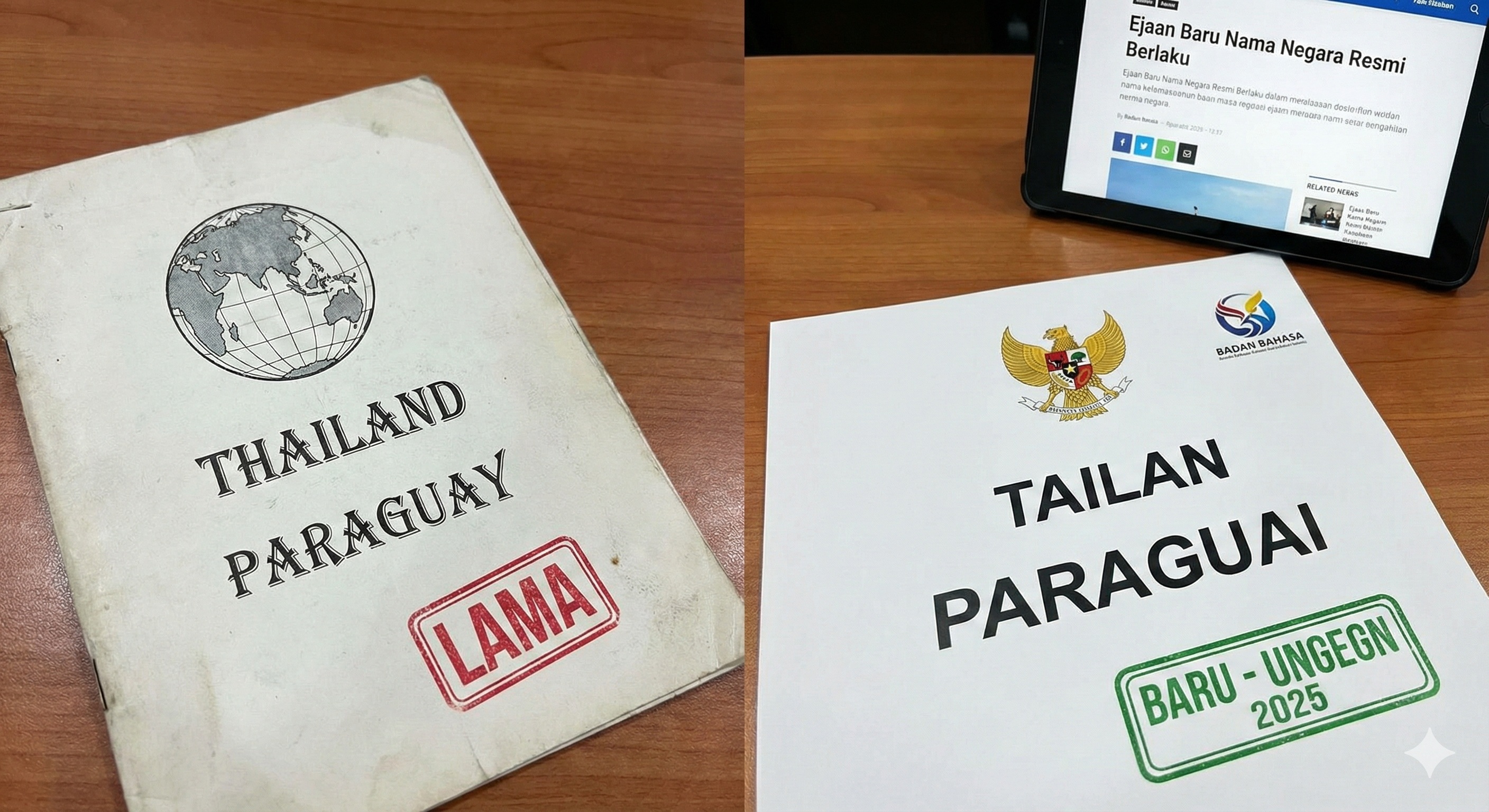 Ilustrasi perubahan ejaan baru nama negara. (generated by Gemini AI)