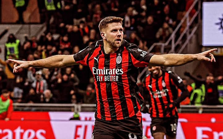 Niclas Fullkrug, striker AC Milan sesaat mencetak gol pertamanya dalam laga kontra Lecce di San Siro.