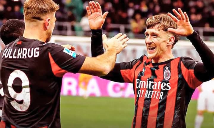 Niclas Fullkrug dan Alexis Saelemaekers, pencetak gol dan pemberi assist dalam kemenangan 1-0 AC Milan atas Lecce.