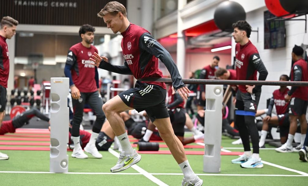 Pemain Arsenal menjalani latihan jelang lawan Inter Milan di Liga Champions.
