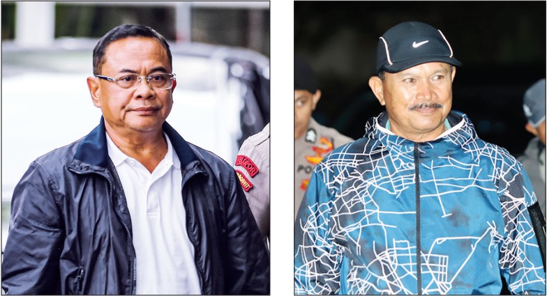 JADI TERSANGKA: Bupati Pati Sudewo (kiri) dan Wali Kota Madiun Maidi (kanan) saat tiba di Gedung Merah Putih KPK, Jakarta, Senin (19/1). Keduanya tiba di KPK untuk menjalani pemeriksaan lanjutan.