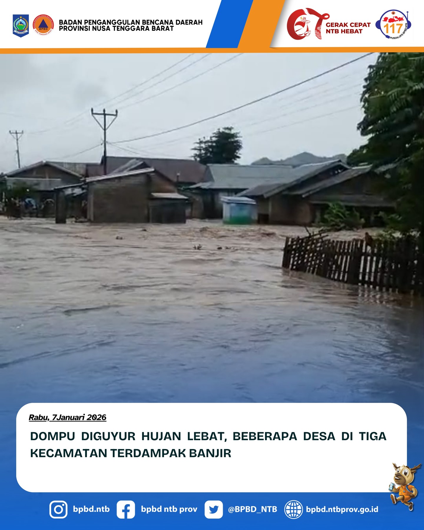 Banjir rendam pemukiman warga di Desa Rasa Bou, Desa Cempi Jaya dan Desa Daha Kecamatan Hu