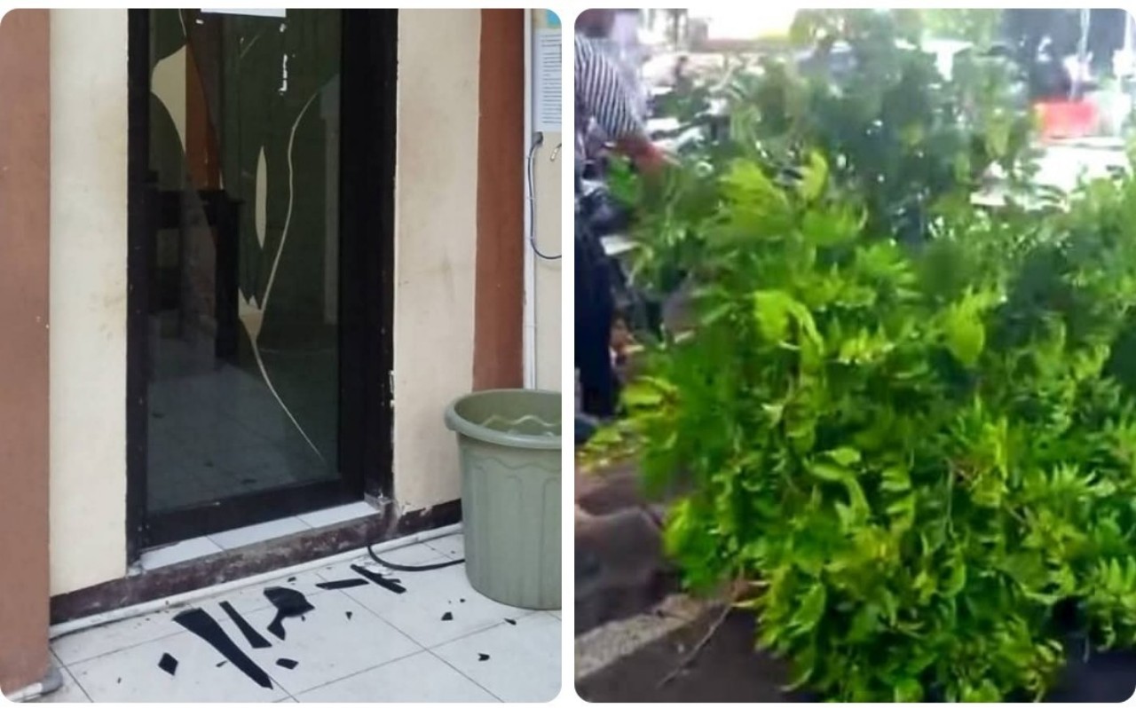 Cuaca Ekstrem hantam sekolah di Mataram, kaca SMAN 9 Mataram Pecah, Kepsek himbau Pemkot segera lakukan perampingan pohon rawan tumbang.