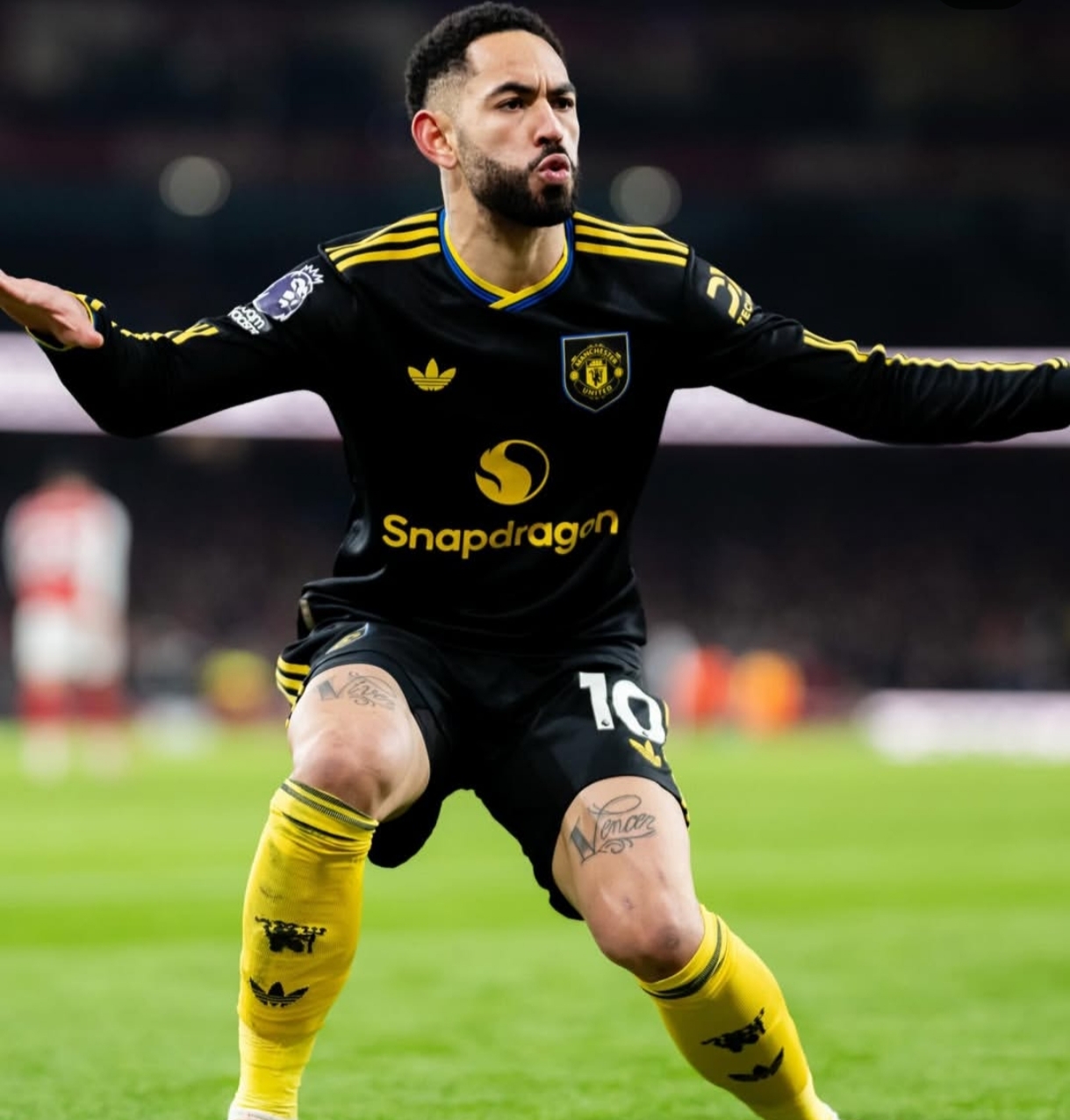 Tarian maut Matheus Cunha usai membobol gawang Arsenal. (Ig: Man Utd)