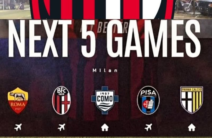 Jadwal 5 pertandingan ke depan AC Milan, kini AS Roma sudah dihadapi dengan hasil akhir seri 1-1.