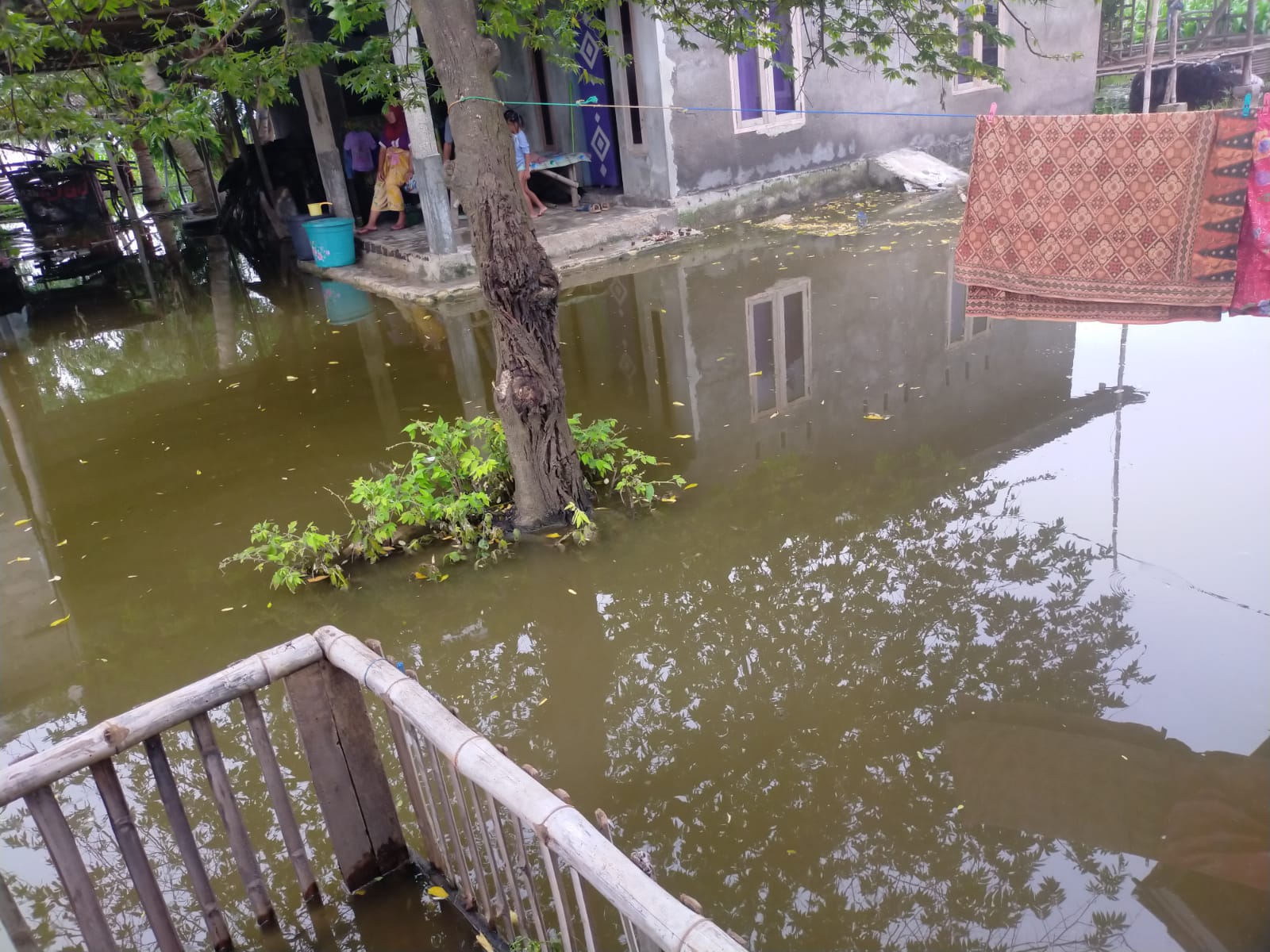 BENDUNGAN MELUAP: Kondisi rumah warga Dusun Kaliantan, Desa Seriwe, Kecamatan Jerowaru yang tergenang akibat meluapnya Bendungan Sengkelok.