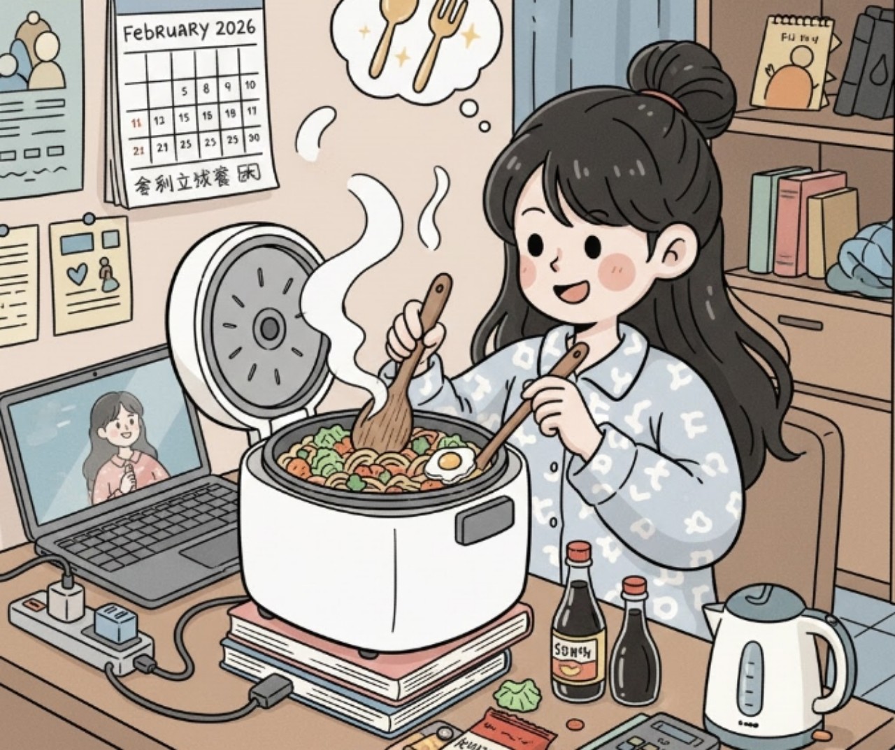 Ilustrasi Anak Kos Masak Pakai Rice Cooker