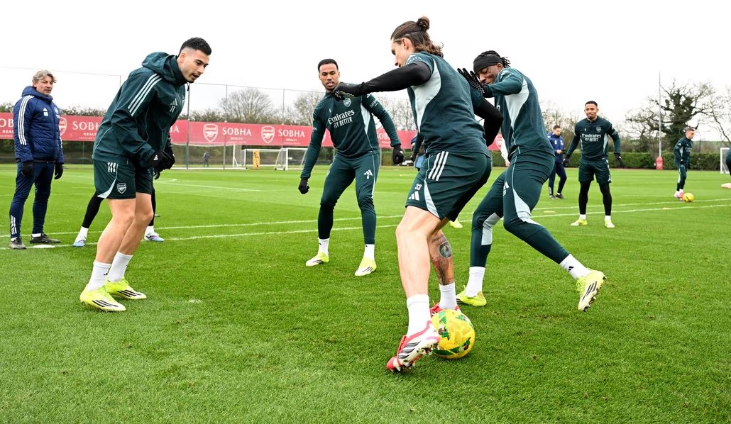Pemain Arsenal menjalani latihan jelang pertandingan kontra Chelsea di Carabao Cup.