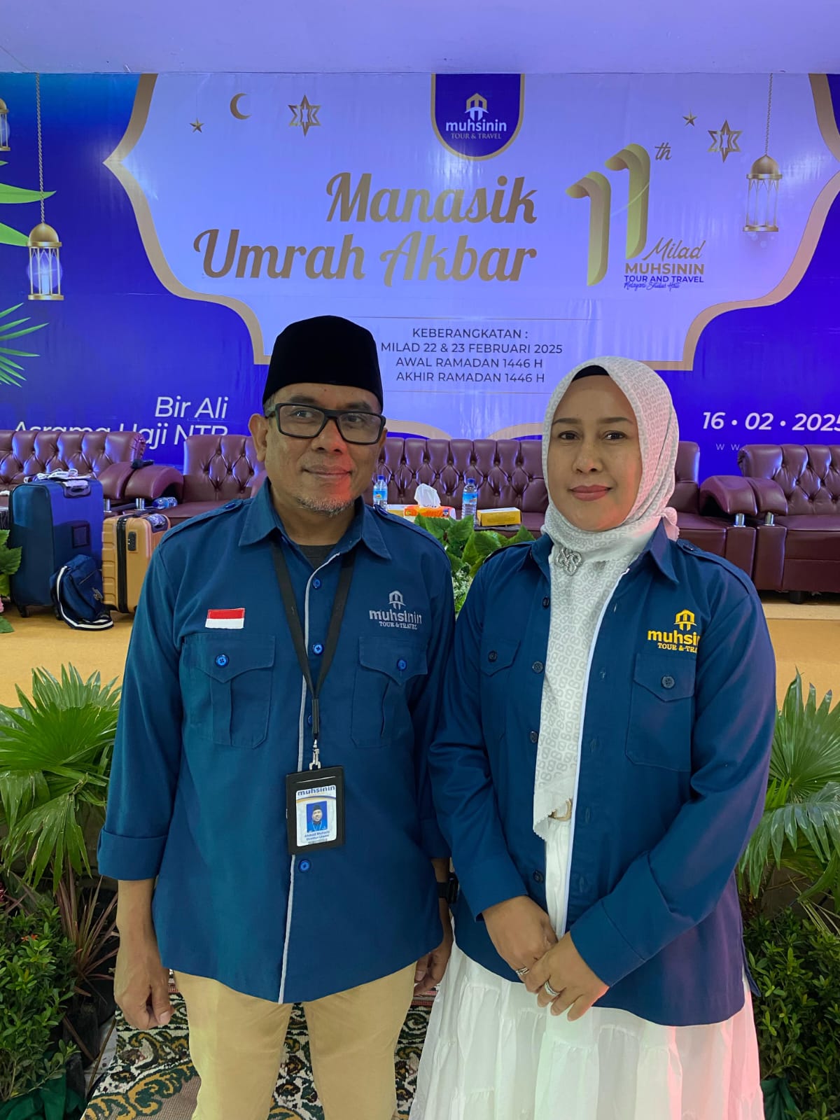 PUCUK PIMPINAN: Direktur Muhsinin Tour and Travel H Ahmad Muharis bersama Komisaris Muhsinin Tour and Travel Hj Fatma Sudir Ali.