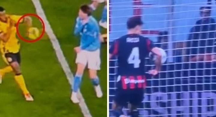 Sama-ama tidak handball, perbandingan pemain AC Milan dan Inter Milan saat menyentuh bola. 