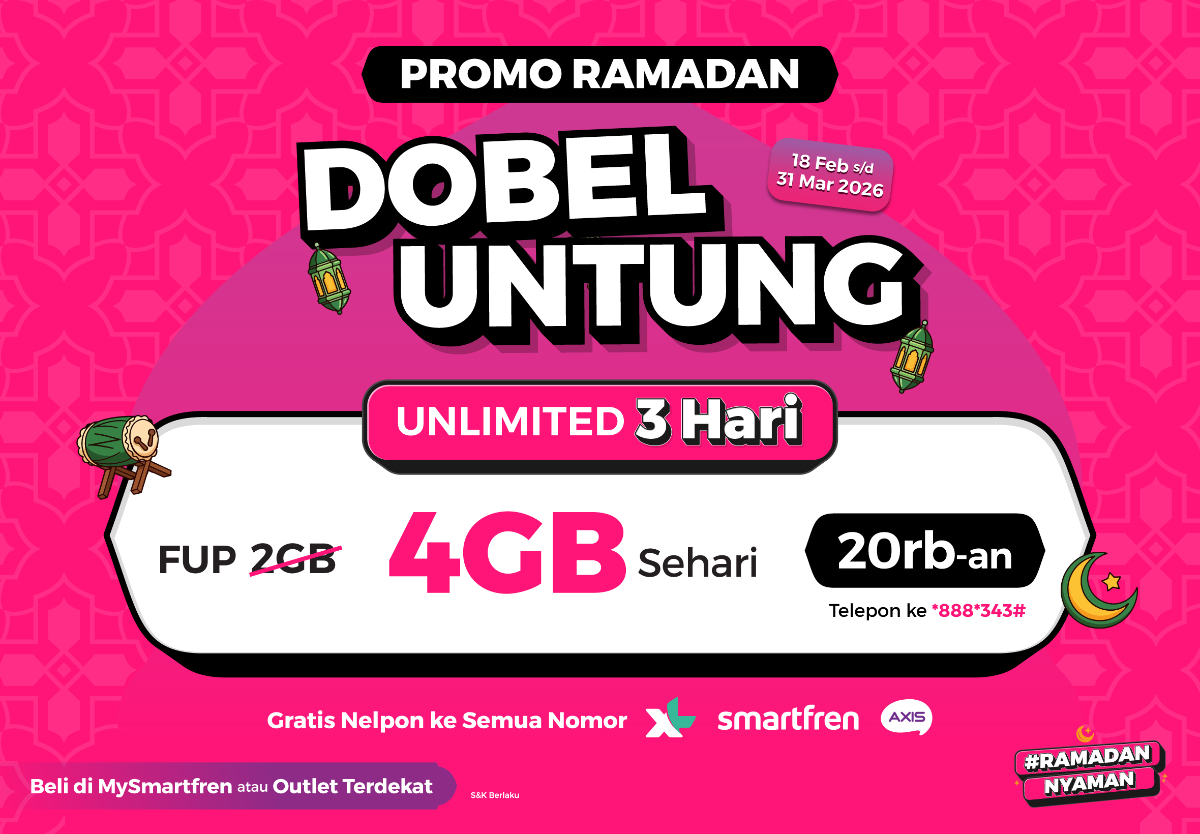 Promo Ramadan Smartfren hadir lewat kampanye #RamadanNyaman. Kuota double, paket unlimited murah, dan program digital sahur hingga berbuka.