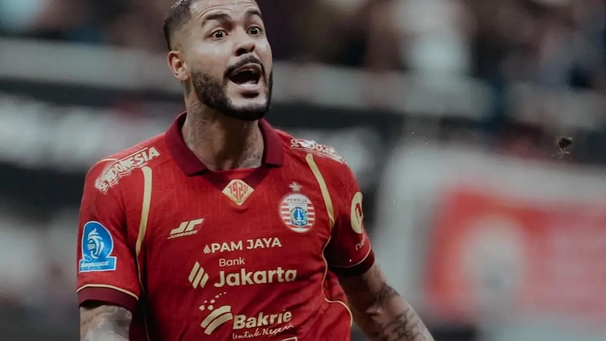 Maxwell Souza merayakan gol pembuka Persija Jakarta ke gawang Dewa United pada laga Super League 20252026 di Jakarta International Stadium. (Persija)