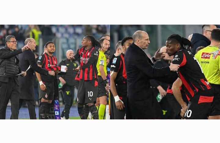 Striker AC Milan Rafael Leao mengamuk saat ditarik keluar dalam laga kontra Lazio. 