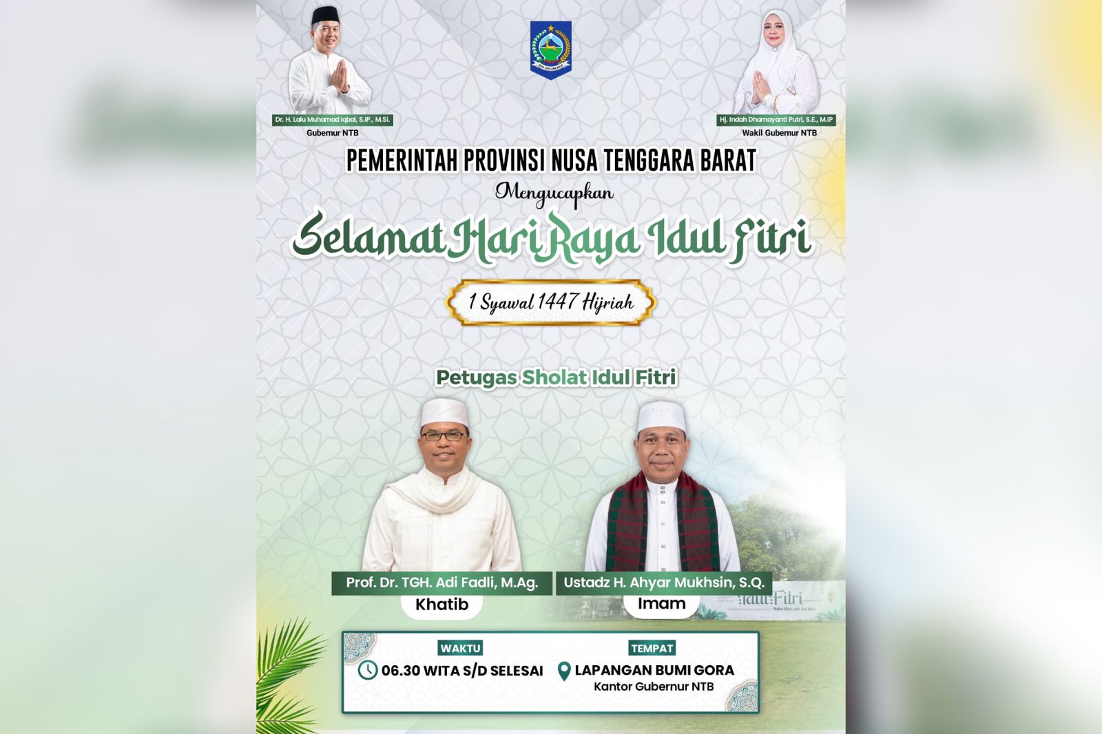 Pengumuman jadwal Salat Id yang digelar oleg Pemprov NTB.