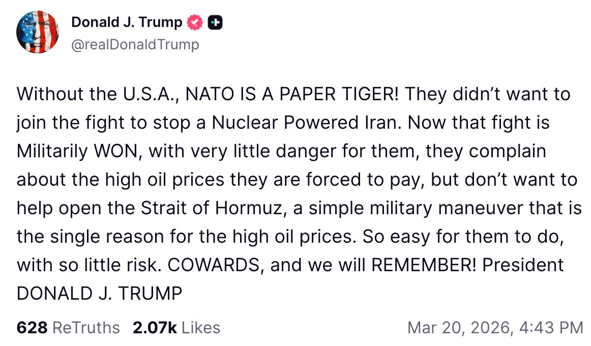 Tangkapan Layar sosial media Presiden Trump. 