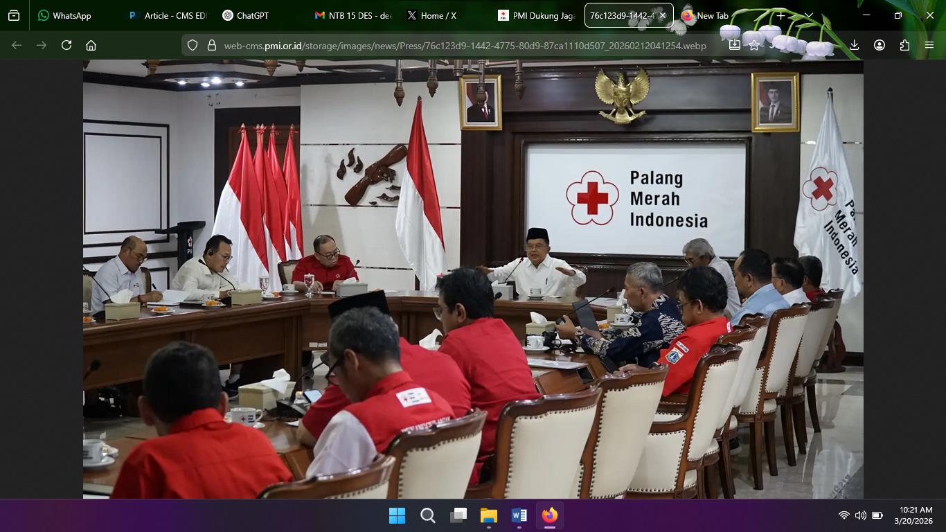 Ketua umum PMI Jusuf Kalla  saat memimpin pertemuan koordinasi antara PMI Pusat dengan PMI se-wilayah DKI Jakarta, dari tingkat provinsi hingga kota, di Markas Pusat PMI, beberapa waktu lalu.