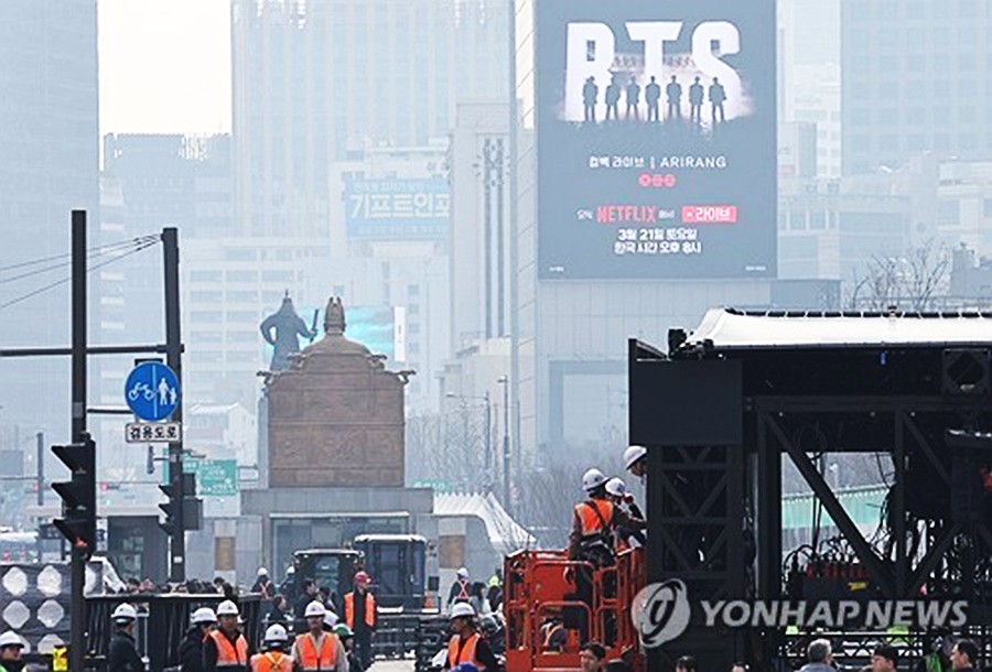 Lapangan Gwanghwamun, tempat konser comeback BTS akan digelar, hari ini (21/3).