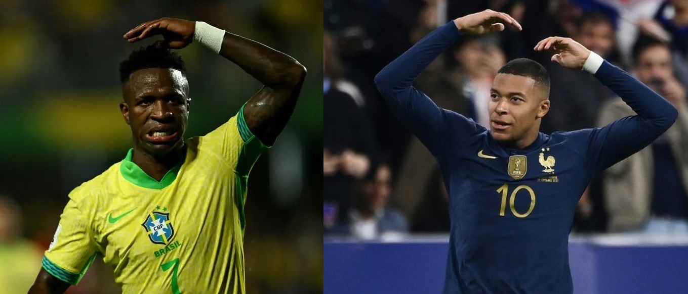 Vinicius Junior (kiri) dan Kylian Mbappe. 