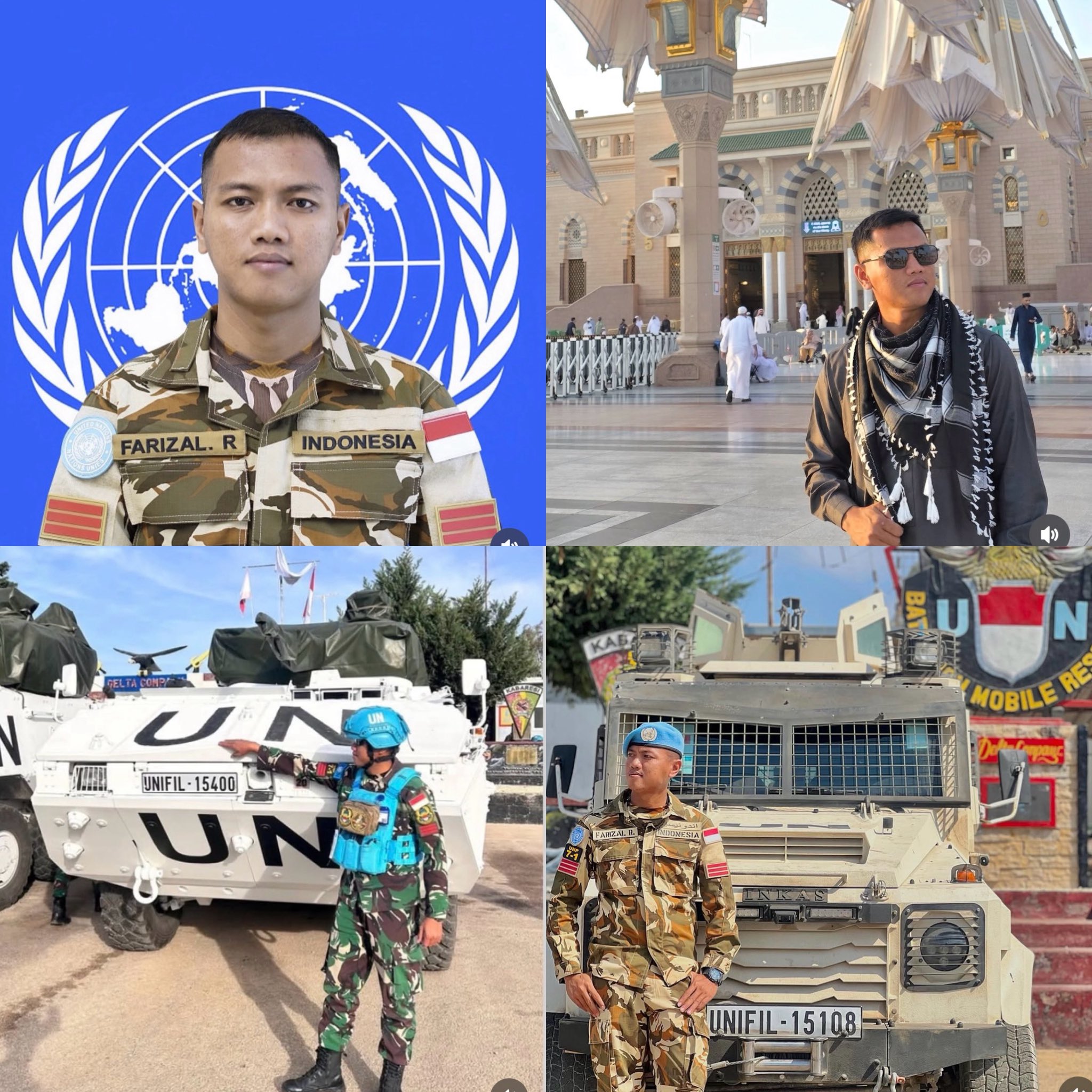 Almarhum Praka Farizal Rhomadhon saat menjalankan tugas sebagai prajurit Tentara Nasional Indonesia dalam misi perdamaian United Nations Interim Force in Lebanon (UNIFIL) di Lebanon.