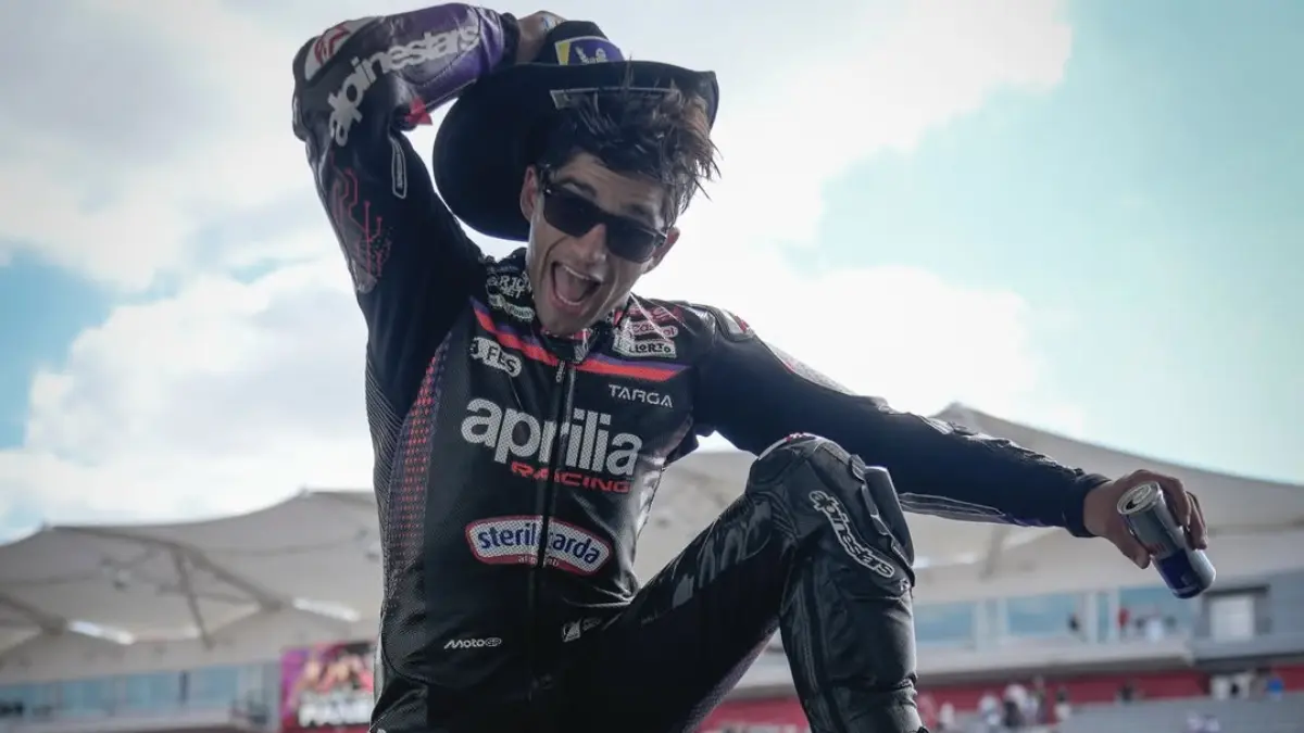 Jorge Martin akui salah strategi meski finis kedua di MotoGP AS 2026. Rider Aprilia tetap tempel Bezzecchi di klasemen sementara. (Instagram Jorge Martin)