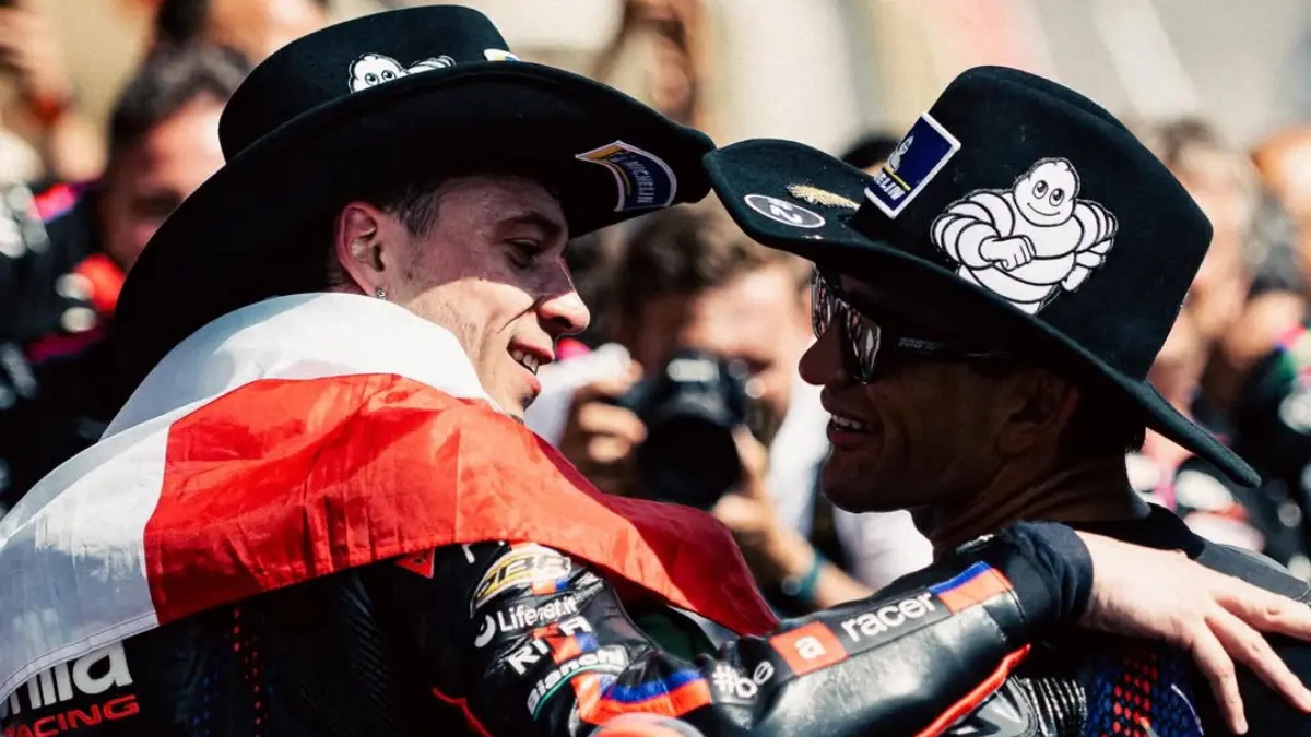 Aprilia tampil dominan di MotoGP 2026 dengan rekor dan 5 kemenangan beruntun. Marco Bezzecchi dan Jorge Martin kuasai klasemen dunia. (Instagram Aprilia)