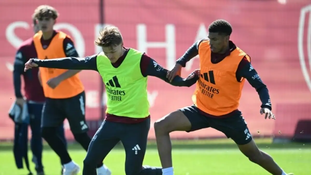 Pemain Arsenal menjalani latihan jelang laga Liga Champions menghadapi Sporting CP. (ARSENAL.COM)